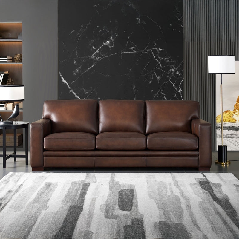 Armchair and Matching Ottoman Set in Cognac with Tapered Legs