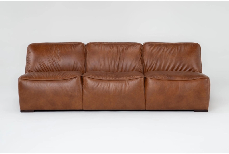 Armless Leather-Like Sofa, Button Tufted Seat with Bolster Pillows