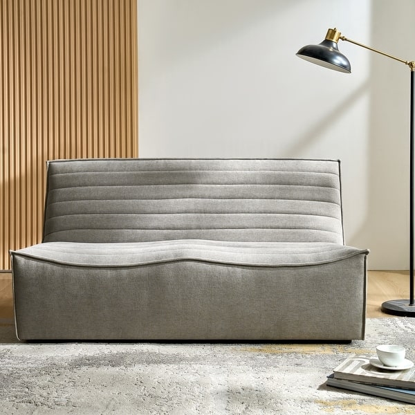 Armless Lounge Sofa with Ergonomic Ribbed Tufting in Charcoal