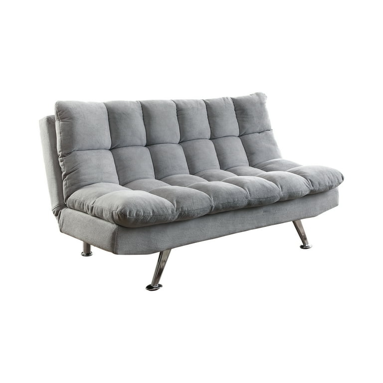 Armless Sofa Bed Light Grey Biscuit Tufted Split Back Design