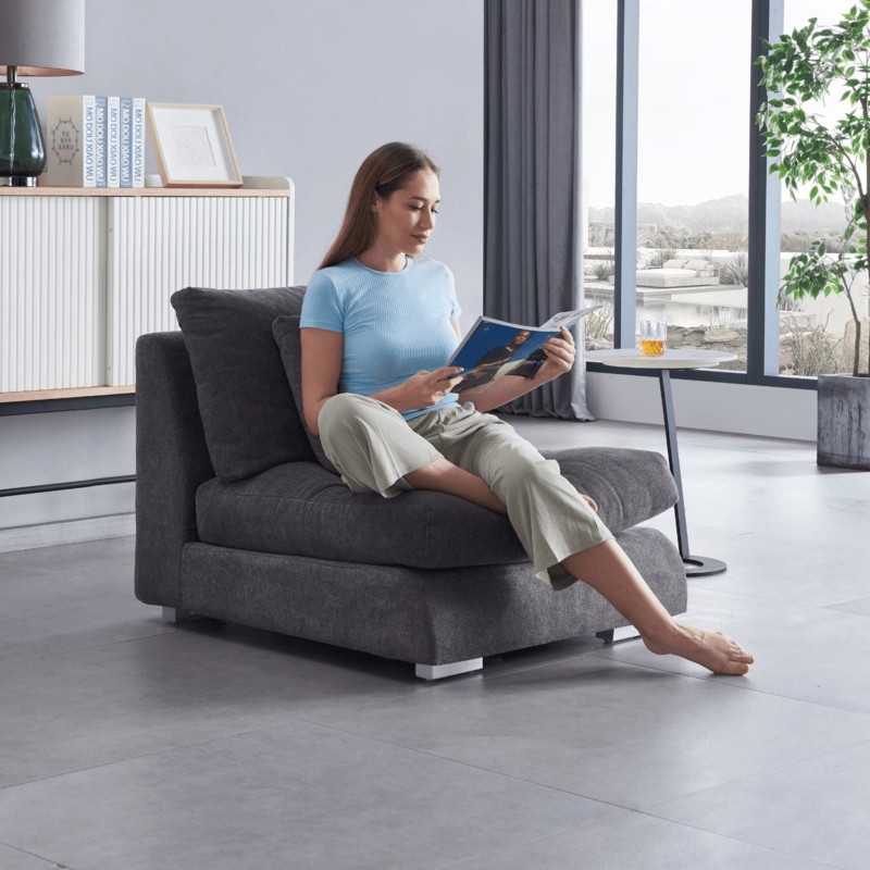 Armless Sofa Chair Gray Modular Low Profile Minimalist
