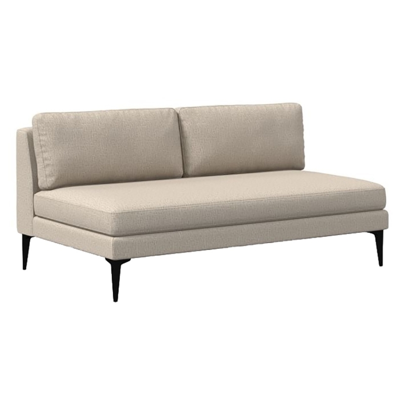 Armless Sofa in Oatmeal Upholstery with Modular Design and Block Feet