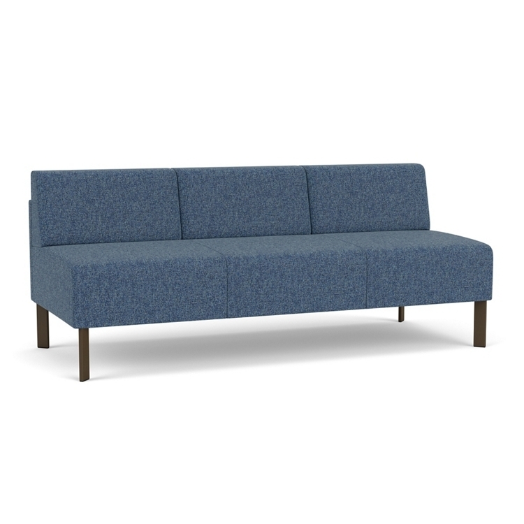 Armless Three-Seat Sofa with Sleek Black Metal Frame, Light Gray