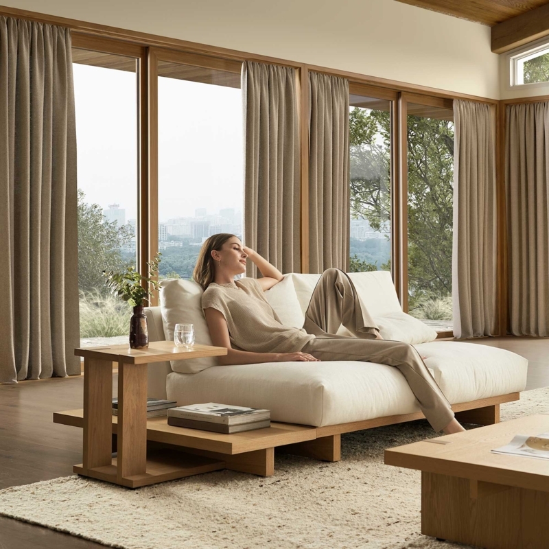 Armless Two-Seater Sofa with Side Table in Performance Fabric
