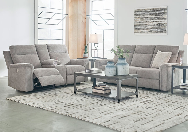 Ash Grey Living Room Set Power Reclining Console Seats