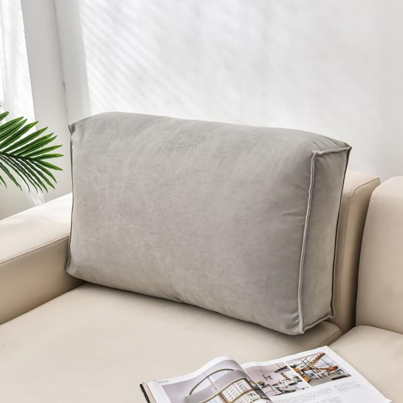 Back Cushion Button Tufted Side Storage Pocket Light Grey