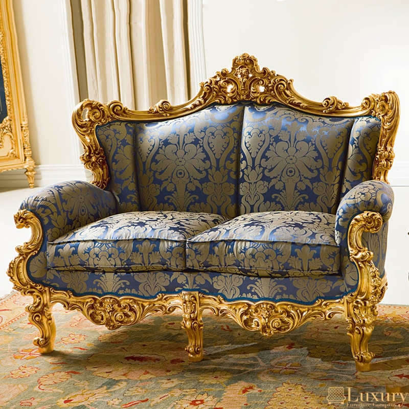 Baroque Sofa Ivory Velvet Upholstery with Gilded Metallic Finish
