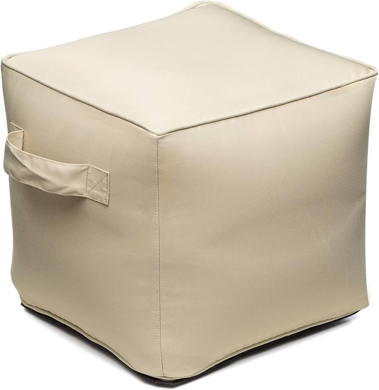 Beige Inflatable Outdoor Ottoman with Woven Texture