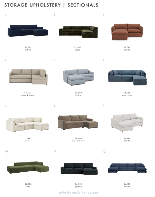 Beige L-Shaped Sectional, Lift-Top Storage Chaise & Track Arms