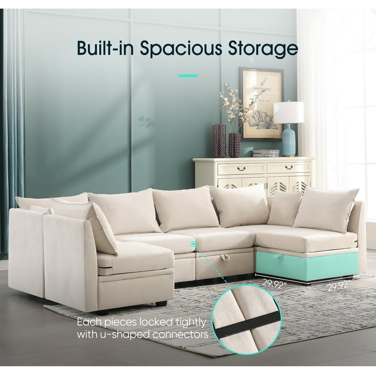 Beige Modular Armless Chair with Vertical Channel Tufting