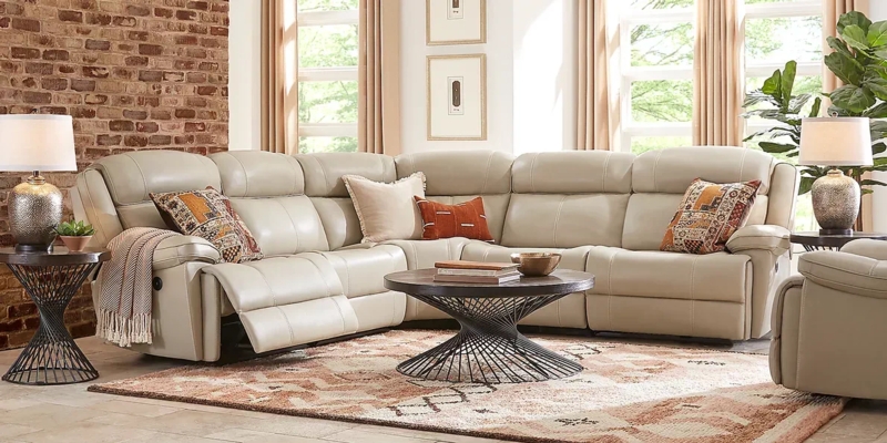 Beige Power Reclining Sectional Sofa L-Shaped with Console Storage