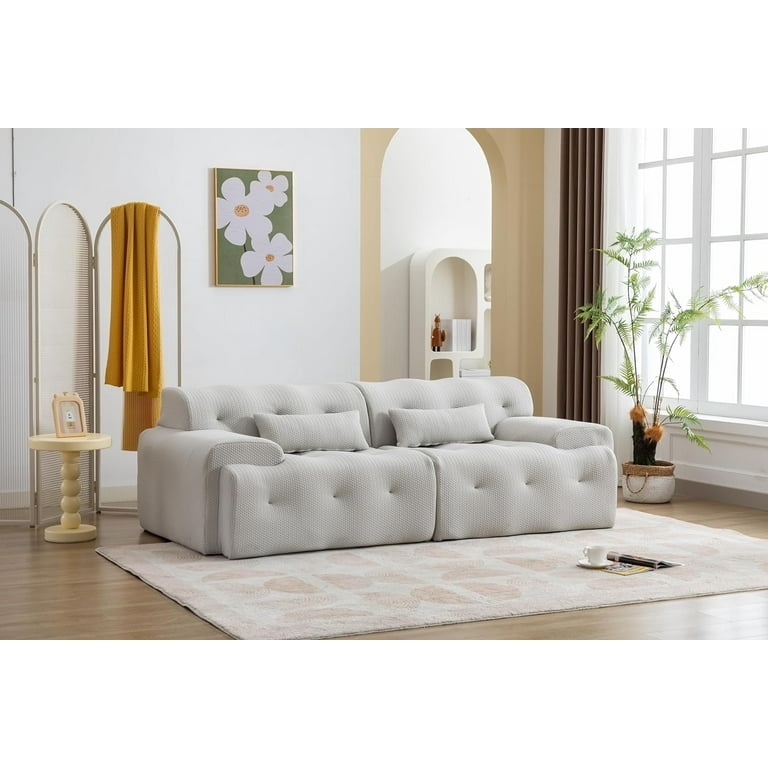 Beige Sleeper Sofa, 90 Inch Length, Ultra Low Profile