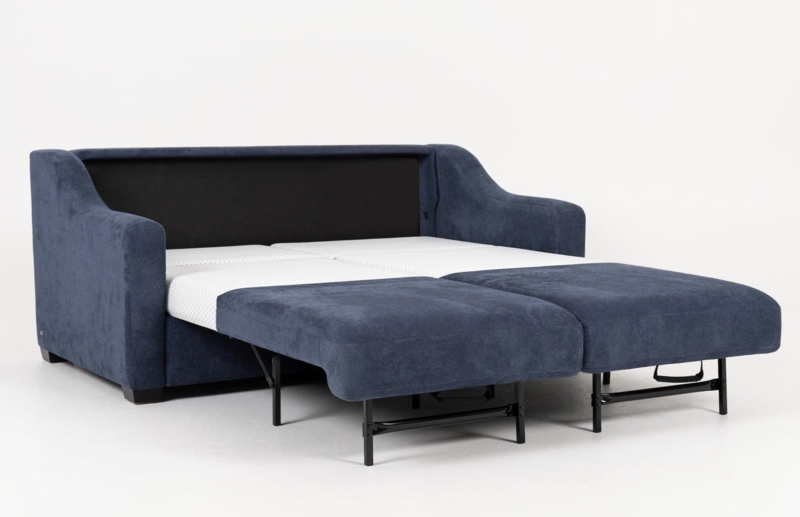 Beige Sleeper Sofa Track Arms Tapered Legs Mid-Century Tailored