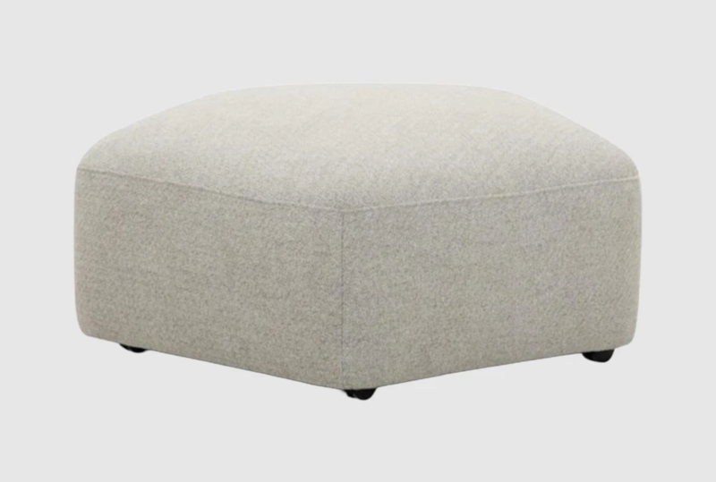 Beige Textured Fabric Square Ottoman with Visible Casters