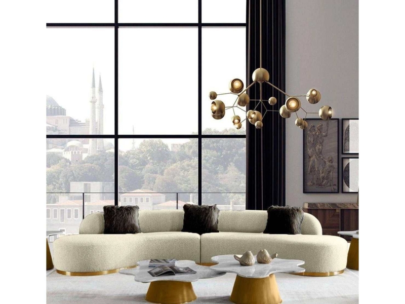 Beige U-Shaped Sectional Sofa Channel Tufted Fabric Expansive Seating