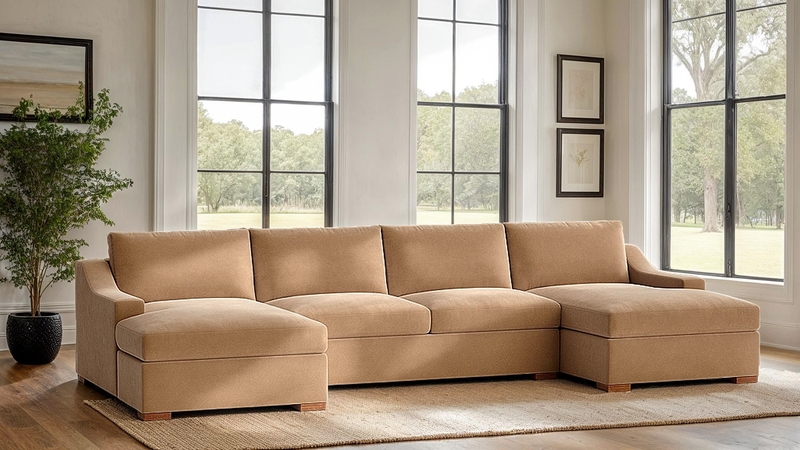 Beige U-Shaped Sectional Symmetrical Dual Chaise Modern Design