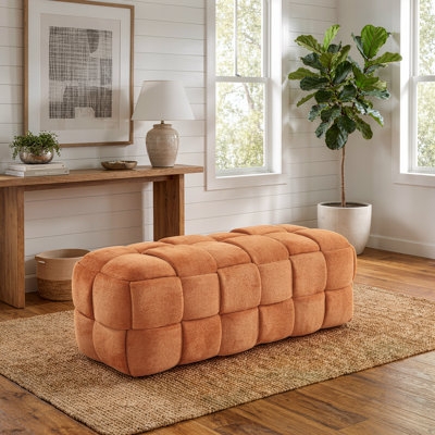 Bench Ottoman Burnt Orange Turned Legs Tufted Footstool