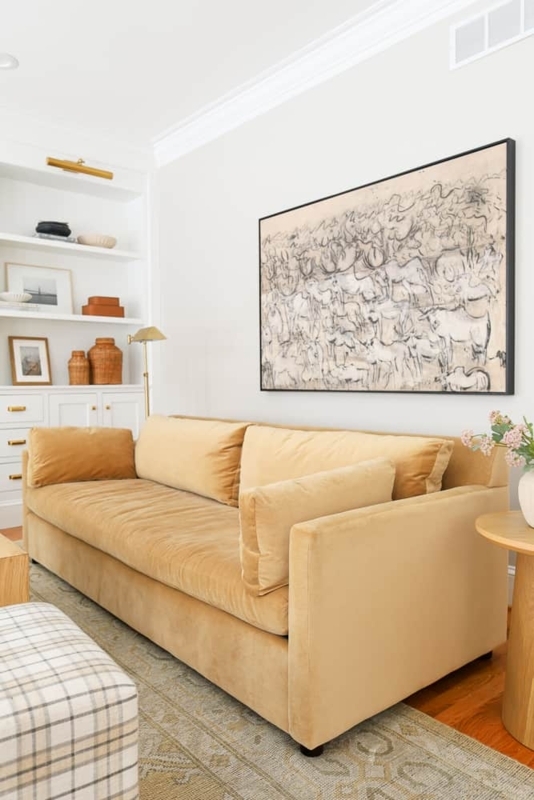Bench Seat Sofa Track Arms Transitional Airy Woven Fabric