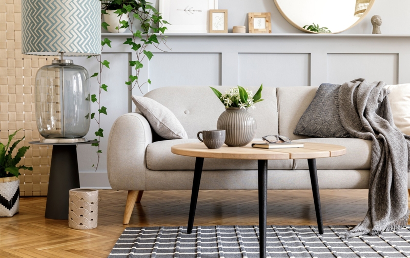 Bi-Color Coffee Table with Thick Wood Top and Black Base