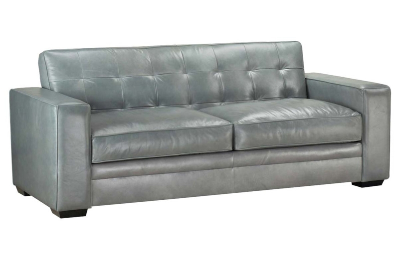Biscuit Back Sofa Cognac Tan Leather-Like with Track Arms