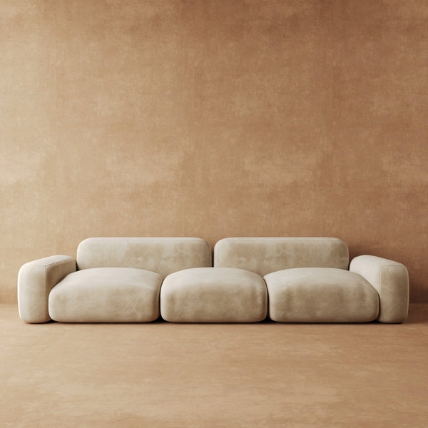Biscuit Tufted Sofa Olive Green Velvet-Like Low Profile Blocky