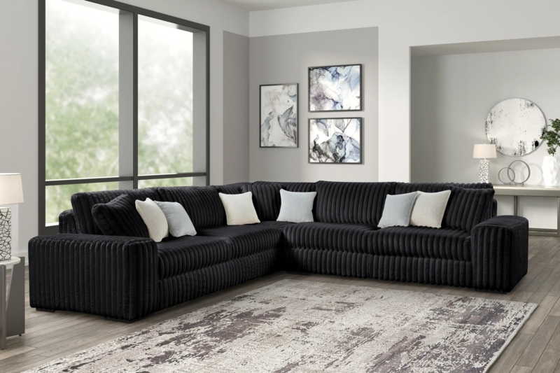 Black Corduroy Sectional Sofa, Oversized Double Chaise