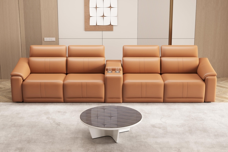 Black Leather-Like Power Reclining Sectional with USB Ports