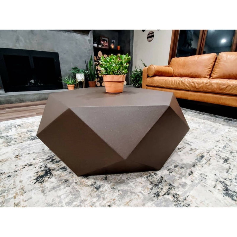 Black Metal Hexagonal Coffee Table, Matte Geometric Open Frame for Patio