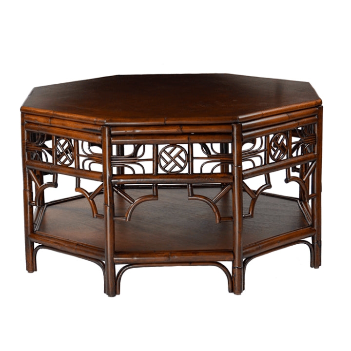 Black Octagonal Coffee Table with Woven Rattan Cane Side Panels