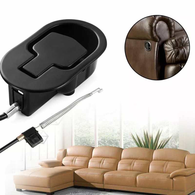 Black Recliner Release Handle with Oval Pull & S-Hook End