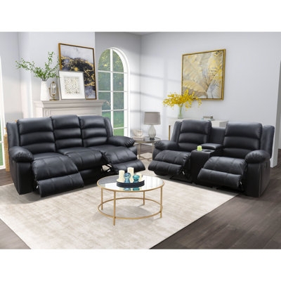 Black Reclining Living Room Set with Cup Holders & Console