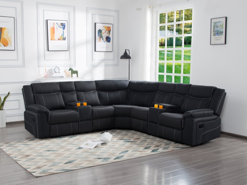 Black Reclining Sectional Sofa with Integrated Storage Consoles