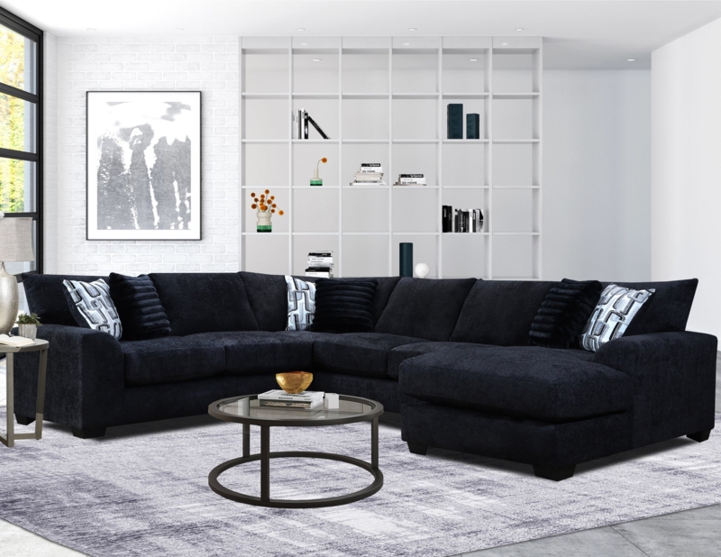 Black Sectional Sofa Diamond Tufted Exterior Contemporary Living Room