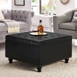 Black Square Storage Ottoman, Button Tufted