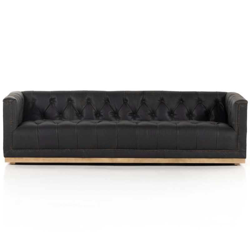 Block Arm Sofa with Vertical Channel Tufting in Destroyed Black