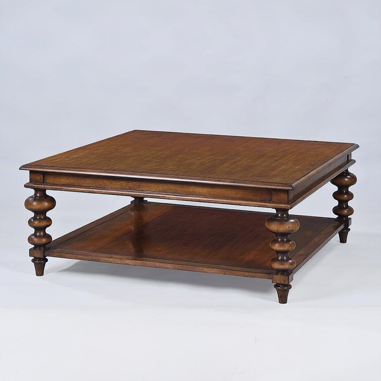 Block Silhouette Coffee Table with Plinth Base in Distressed Walnut