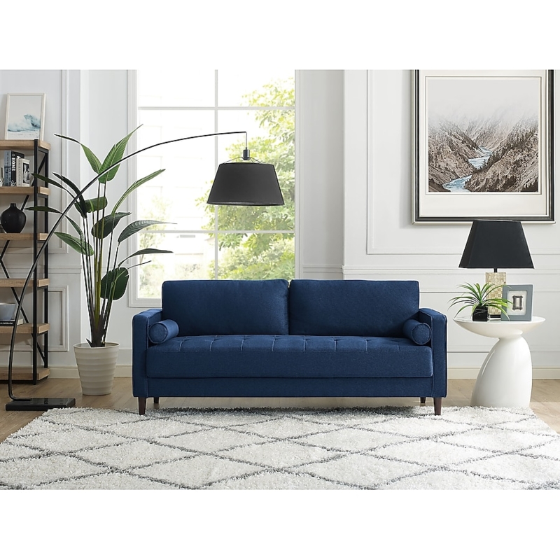 Blue Track Arm Sofa with Button Tufted Back Cushions
