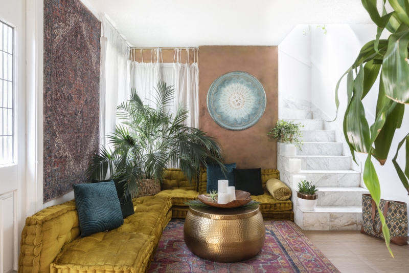 Bohemian Living Room Floor Seating with Modular Cushions