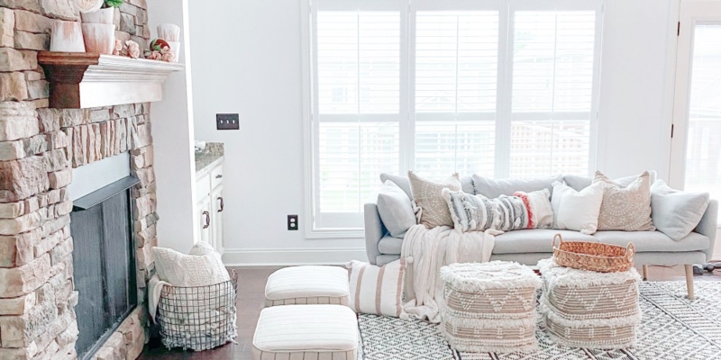 Boho Modern Farmhouse Living Room with Cognac Sling Chair