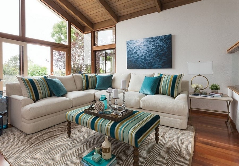 Bold Striped Upholstered Coffee Table Ottoman