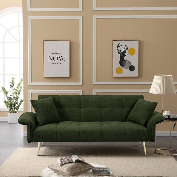 Boucle Sofa Bed with Split Back and Gold Tapered Legs