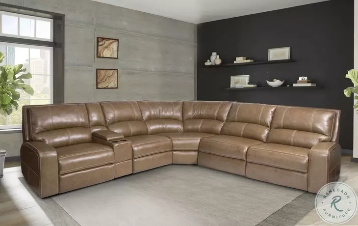 Bourbon Brown Power Reclining Sectional Sofa Integrated Media Console