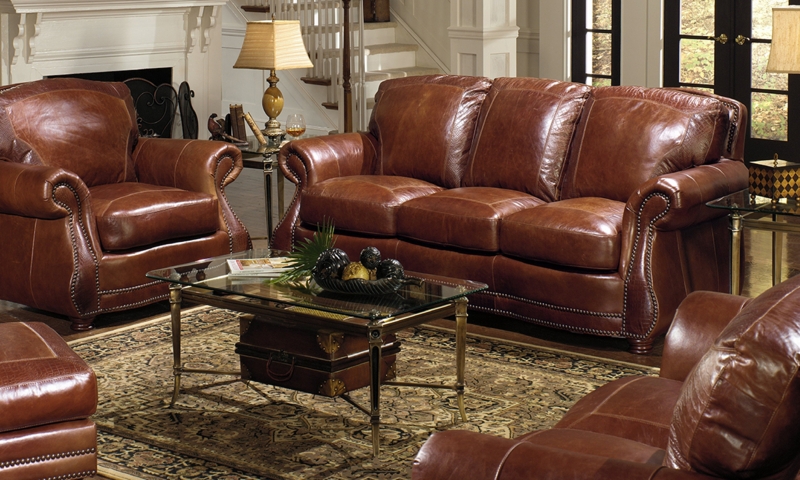 Brandy Leather Living Room Set, Alligator Emboss