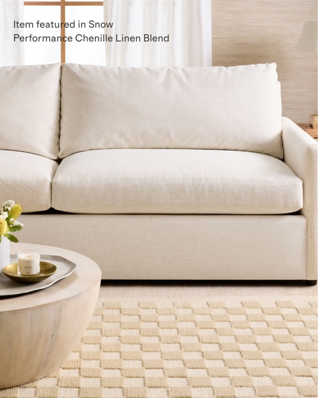 Brennan Snow White Chenille Linen Sofa with Track Arms