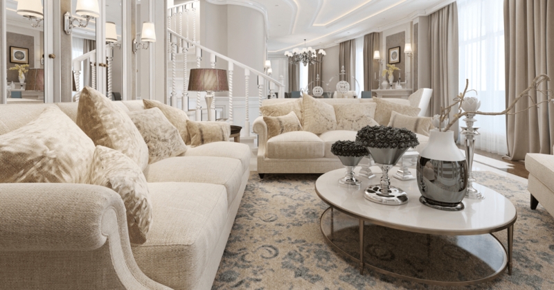 Bright Transitional Living Room Layout with Traditional Wall Molding