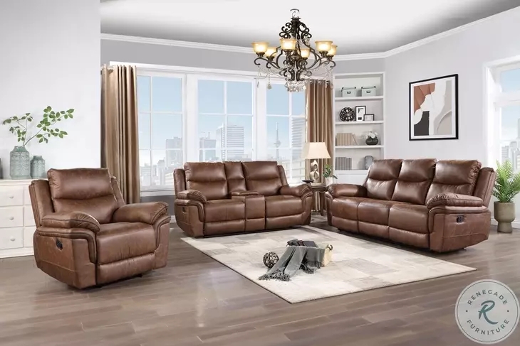 Brown Fabric Dual Reclining Living Room Set, Pillow Top Arms