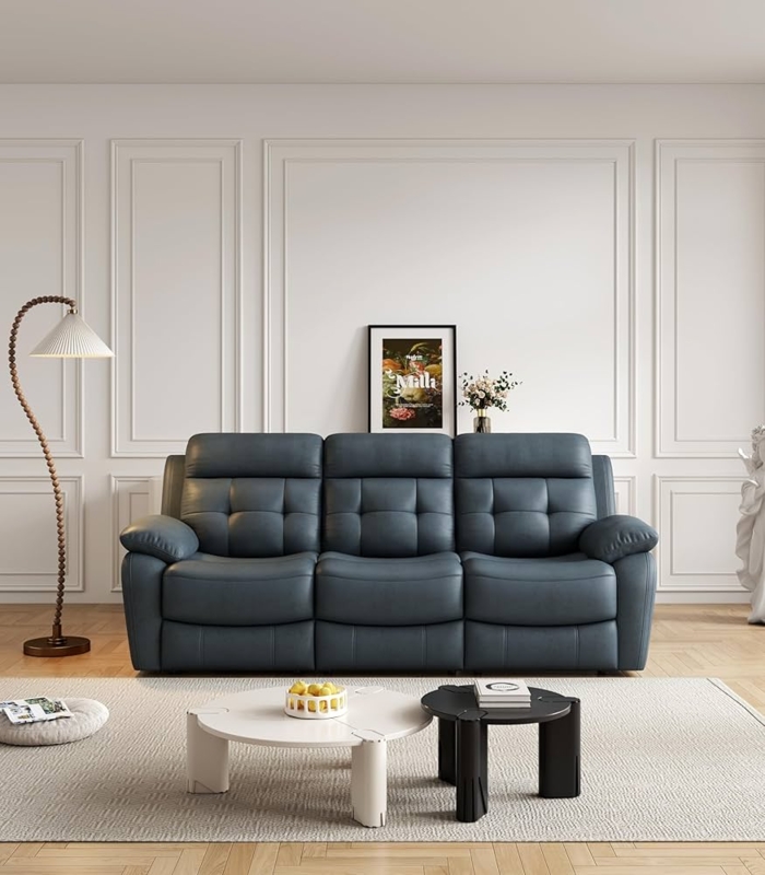 Brown Reclining Sofa with Drop-Down Table and Cupholders
