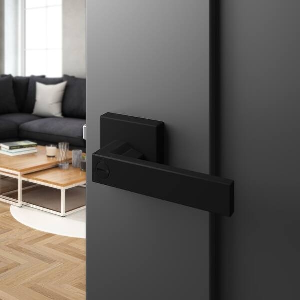 Brushed Silver Door Lever Set with Square Rosette & Privacy Lock
