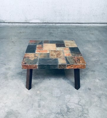 Brutalist Coffee Table Tiered Geometric Base Stone Texture