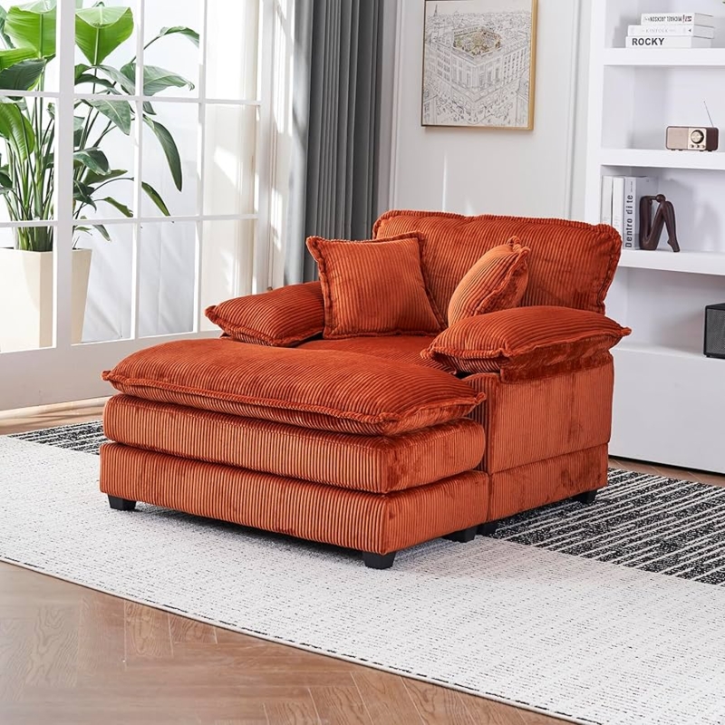 Burnt Orange Corduroy Loveseat Set with Matching Ottoman